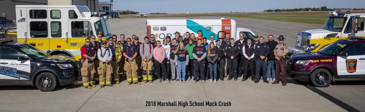 SW MN TZD group of law enforcement and high school students in front of emergency vehicles