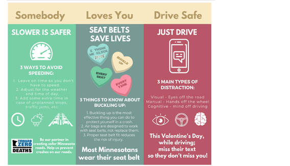 Valentines day table tent with traffic safety messages