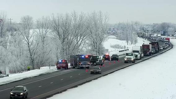 winter highway crash with first responders